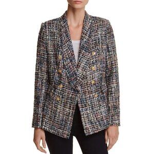 New Aqua Lurex Boucle Tweed Gold Button Blazer Multicolor M $98